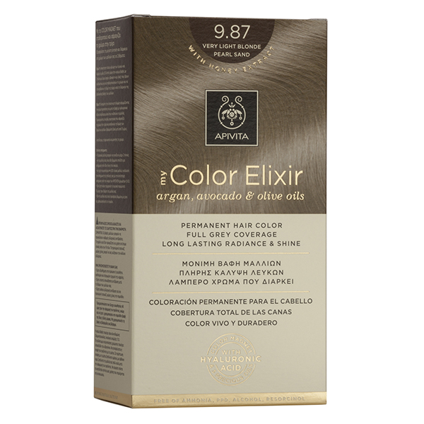 Disguised silk sequence APIVITA My Color Elixir, Βαφή Μαλλιών No 9.87 - Ξανθό πολύ ανοιχτό περλέ  μπεζ | Gea Pharmacy