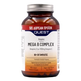 QUEST Mega B Complex, Βιταμίνες Β με 1000mg Βιταμίνη C - 60+30tabs