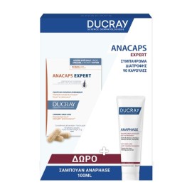 DUCRAY Promo με Anacaps Expert, Συμπλήρωμα Διατροφής κατά της Τριχόπτωσης -90caps & ΔΩΡΟ Ducray Anaphase Chronic, Σαμπουάν Κατά της Τριχόπτωσης -100ml, 1σετ