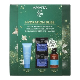 APIVITA Promo Hydration Bliss, Απαλή Κρέμα Ενυδάτωσης Πλούσιας Υφής -40ml & ΔΩΡΟ Μάσκα Ενυδάτωσης με Θαλάσσια Λεβάντα -2x8ml & Σαμπουάν Καθημερινής Χρήσης -75ml, 1σετ