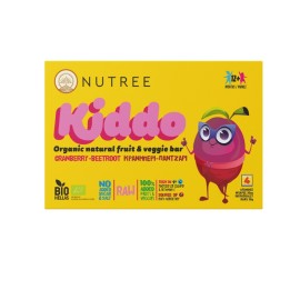 NUTREE Kiddo Organic Natural Fruit & Veggie Bar, Βιολογικό Παιδικό Snack με Κράνμπερι & Παντζάρι - 4τεμ x 30gr