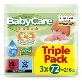 BABYCARE Baby Wipes Chamomile Pure Water, Μωρομάντηλα με Εκχύλισμα Χαμομηλιού, Triple Pack - 3x72= 216τεμ