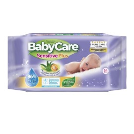 BABYCARE Sensitive Plus with Aloe Vera Extract & Vitamin E, Μωρομάντηλα με Εκχύλισμα Αλόης & Βιταμίνη Ε - 54τεμ