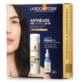 LA ROCHE POSAY Σετ Anthelios Age Correct SPF50, Αντηλιακή Αντιγηραντική Κρέμα Προσώπου -50ml & ΔΩΡΟ Hyalu B5 Serum -10ml, 1σετ