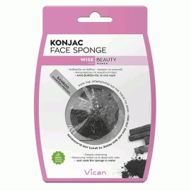 VICAN Wise Beauty Konjac Face Sponge, Bamboo Charcoal - 1τεμ.