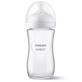 PHILIPS AVENT Natural Response 1m+, Γυάλινο Μπιμπερό Διάφανο με Θηλή Σιλικόνης Ροής 3, SCY933/01, 240ml - 1τεμ