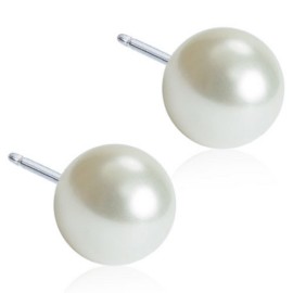 BLOMDAHL Natural Titanium 8mm Pearl White C / 19, Σκουλαρίκια απο Τιτάνιο - 1 ζευγάρι