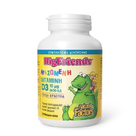 NATURAL FACTORS Big Friends ,Βιταμίνη D3 10μg (400 IU) Με Γεύση Φράουλα -250chew.tabs