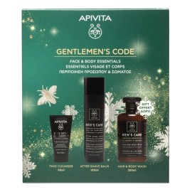 APIVITA Promo Gentlemens Code, Μαύρο Gel Καθαρισμού για Πρόσωπο & Μάτια με Ενεργό Άνθρακα & Πρόπολη -50ml & Ενυδατικό After Shave -100ml & ΔΩΡΟΑνδρικό Σαμπουάν & Αφρόλουτρο -250ml, 1σετ