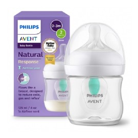 PHILIPS AVENT Natural Response 0-3m, Γυάλινο Μπιμπερό Διάφανο με Θηλή Σιλικόνης Ροής 2, SCY670/01, 125ml - 1τεμ