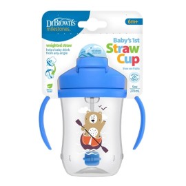 DR. BROWNS Babys 1st Straw Cup, Κύπελλο με Μαλακό Καλαμάκι 270ml 6m+, Μπλε - 1τεμ