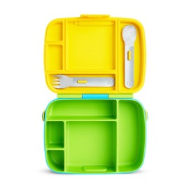 MUNCHKIN Bento Lunch Box, Φαγητοδοχείο με Κουταλοπήρουνα, Πράσινο- Κίτρινο
