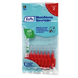 TEPE Interdental Brush, Μεσοδόντια Βουρτσάκια Κόκκινα, Μέγεθος ISO: 2 (0.5 mm) - 8τεμ