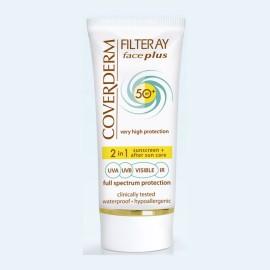 COVERDERM Filteray Face Plus SPF50, Soft Brown, Αντηλιακή Κρέμα Προσώπου με Χρώμα & After Sun, Λιπαρή/ Ακνεϊκή Επιδερμίδα - 50ml