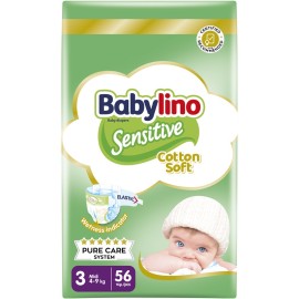 BABYLINO Sensitive Cotton Soft No3 4-9 Kg Value Pack, Πάνες με Απαλό Κάλυμμα με Βαμβάκι - 56τεμ