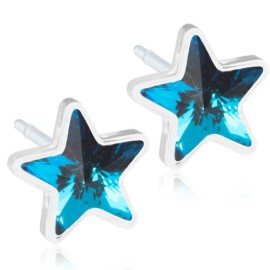 BLOMDAHL Medical Plastic Star Aquamarine 6mm B / 294, Σκουλαρίκια απο Ιατρικό Πλαστικό - 1 ζευγάρι