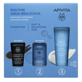 APIVITA Promo Aqua Beelicious Routine Rich/ Κρέμα Ενυδάτωσης -40ml, Booster Αναζωογόνησης & Ενυδάτωσης -10ml & ΔΩΡΟ Μαύρο Gel Καθαρισμού για Πρόσωπο & Μάτια -5ml, 1σετ