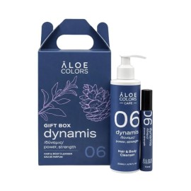 ALOE COLORS Promo 06 Dynamis Gift Box με Άρωμα Φασκόμηλο και Κέδρο, Σαμπουάν & Αφρόλουτρο -200ml & Eau de Parfum, Ανδρικό Άρωμα -10ml, 1σετ