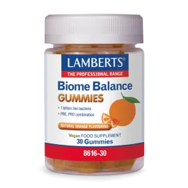 LAMBERTS Biome Balance Gummies, Ζελεδάκια με 1 Δις Ζωντανά Στελέχη  Bacillus Coagulans & Πρεβιοτικών Φρούκτο-ολιγοσακχαριτών (FOS) -  30τεμ