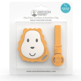 MATCHSTICK MONKEY Flat Lion Teether & Soother Clip, Κρίκος Οδοντοφυΐας & Κλιπ Πιπίλας