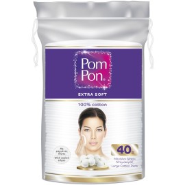 POM PON Extra Soft Cotton Pads, Μεγάλοι Δίσκοι Ντεμακιγιάζ 100% Βαμβάκι - 40τεμ