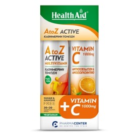 HEALTH AID A to Z Πολυβιταμίνη με Τζίνσενγκ & Q10 - 20 Αναβρ. Δισκία + Vitamin C 1000mg -20 Αναβρ. Δισκία