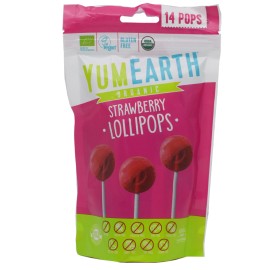 YUMEARTH Organic Strawbery Lollipops, Βιολογικά Γλειφιτζούρια με Γεύση Φράουλα - 14τεμ