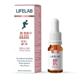 LIFELAB AM+ 5% CBD 250mg & CBG 250mg, Υπογλώσσιες Σταγόνες - 10ml