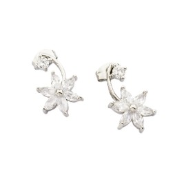 NOVITA Σκουλαρίκια Μεταλλικά Ασημί Λουλούδι Διακοσμημένο με Ζιργκόν -1 ζευγάρι