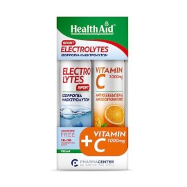 HEALTH AID Electrolytes Sport, Ηλεκτρολύτες - 20αναβρ. δισκία  & Vitamin C 1000mg, Βιταμίνη C - 20αναβρ. δισκία