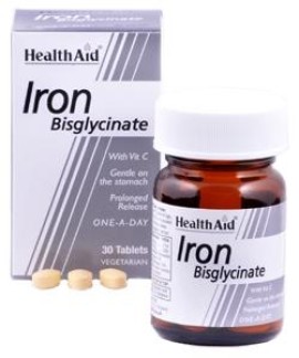 HEALTH AID Iron Bisglycinate 30mg, Σίδηρος & Βιταμίνη C - 30tabs