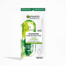 GARNIER Ampoule Sheet Mask, Υφασμάτινη Μάσκα Προσώπου Detox με Νιασιναμίδη & Kale - 15gr