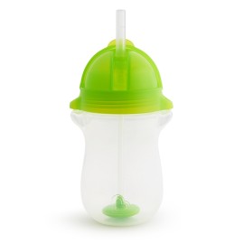 MUNCHKIN Tip & Sip Straw Cup Tall , Ποτήρι με Καλαμάκι & Βαρίδι που δε Χύνεται, Πράσινο - 296ml