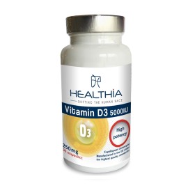 HEALTHIA D3 Vitamin 5000IU 250mg, Συμπλήρωμα Διατροφής για Αύξηση Βιταμίνης D - 30softgels