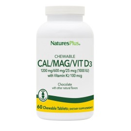 NATURE΄S PLUS Chewable CAL/ MAG/ VITD3 + K2, Μασώμενες Πολυβιταμίνες με Γέυση Σοκολάτα - 60μασ. δισκία