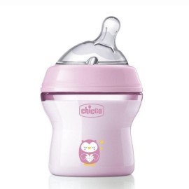 CHICCO Natural Feeling, Μπιμπερό Πλαστικό με Θηλή Σιλικόνης 0m+ Κουκουβάγια -150ml