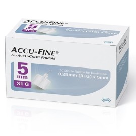 ROCHE Accu - Fine 0.25mm (31G) x 5mm, Αποστειρωμένες Βελόνες για Πένα Ινσουλίνης - 100τεμ