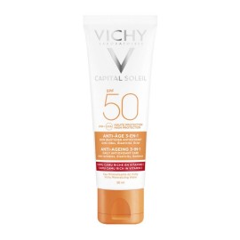 VICHY Capital Soleil Sunscreen Cream SPF50, Αντιηλιακή- Αντιγηραντική  Κρέμα Προσώπου 3σε1 - 50ml