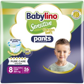 BABYLINO Sesnitive Pants No8 Extra Extra Large 20kg+, Πάνες Βρακάκι με Ελαστική Μέση - 26τεμ