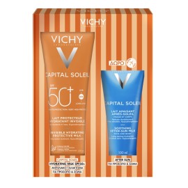 VICHY Capital Soleil Invisible Hydrating Protective Milk SPF50+, Αόρατο Ενυδατικό Αντηλιακό Γαλάκτωμα Σώματος - 300ml & ΔΩΡΟ Γαλάκτωμα για Μετά τον Ήλιο - 100ml