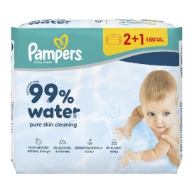 PAMPERS 99% Water Baby Wipes, Μωρομάντηλα με 99% Νερό & Ήπια Λοσιόν για Αποτελεσματικό Καθαρισμό (3x60 Τεμάχια) -180τεμ