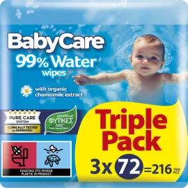 BABYCARE 99% Water Wipes, Μωρομάντηλα με 99% Νερό - 3x72τεμ