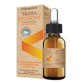 GENECOM Terra D3 Drops, Συμπλήρωμα Διατροφής με Βιταμίνη D3 σε Σταγόνες με Γεύση Κεράσι-30ml