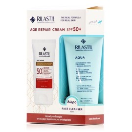 RILASTIL Promo Age Repair Cream, Αντιγηραντική Αντηλιακή SPF50+ -50ml & ΔΩΡΟ Aqua Face Cleanser, Ενυδατικό Καθαριστικό Προσώπου -50ml, 1σετ