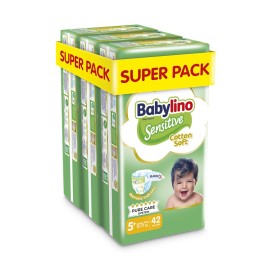 BABYLINO Sensitive Cotton Soft No5+ 12-17 Kg Super Pack, Πάνες με Απαλό Κάλυμμα με Βαμβάκι - 126τεμ (3x42)