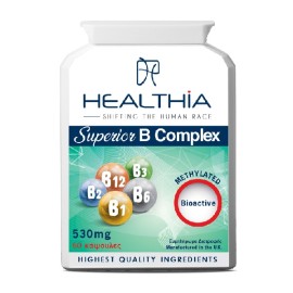 HEALTHIA Superior B Complex 530mg, Συμπλήρωμα Διατροφής με Σύμπλεγμα Βιταμινών Β -60caps