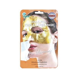 KOCOSTAR Gold Foil Triple Layer Mask, Μάσκα Προσώπου με Έξι Διαφορετικούς Τύπους Υαλουρονικού Οξέος & Χρυσό - 1τεμ