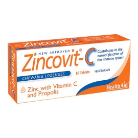 HEALTH AID Zincovit-C, Συμπλήρωμα Διατροφής με Ψευδαργύρο Βιταμίνη C & Πρόπολη - 60μασώμ. δισκ.