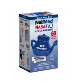 NEIMED NasaFlo Netipot, Συσκευή για Εφαρμογή Ρινικών Πλύσεων - 1τεμ & Sinus Rinse, Ισοτονικό Διάλυμα Ρινικών Πλύσεων για Ενήλικες -60 φακελάκια