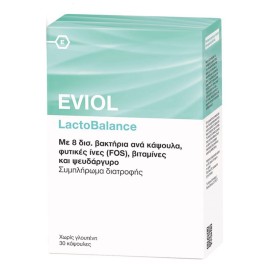 EVIOL LactoBalance,  Σύνθεση με 8 δισ. Βακτήρια, Φυτικές Ίνες, Βιταμίνες Β2, Β3 & Ψευδάργυρο - 30caps